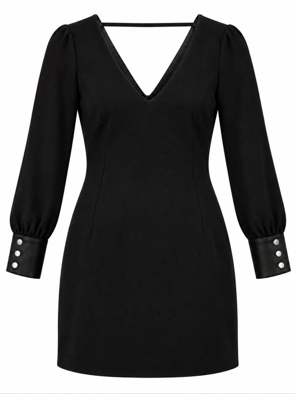 WHITE HOUSE BLACK MARKET | Black Double V-Neck Satin Cuff Sheath Dress | XXS